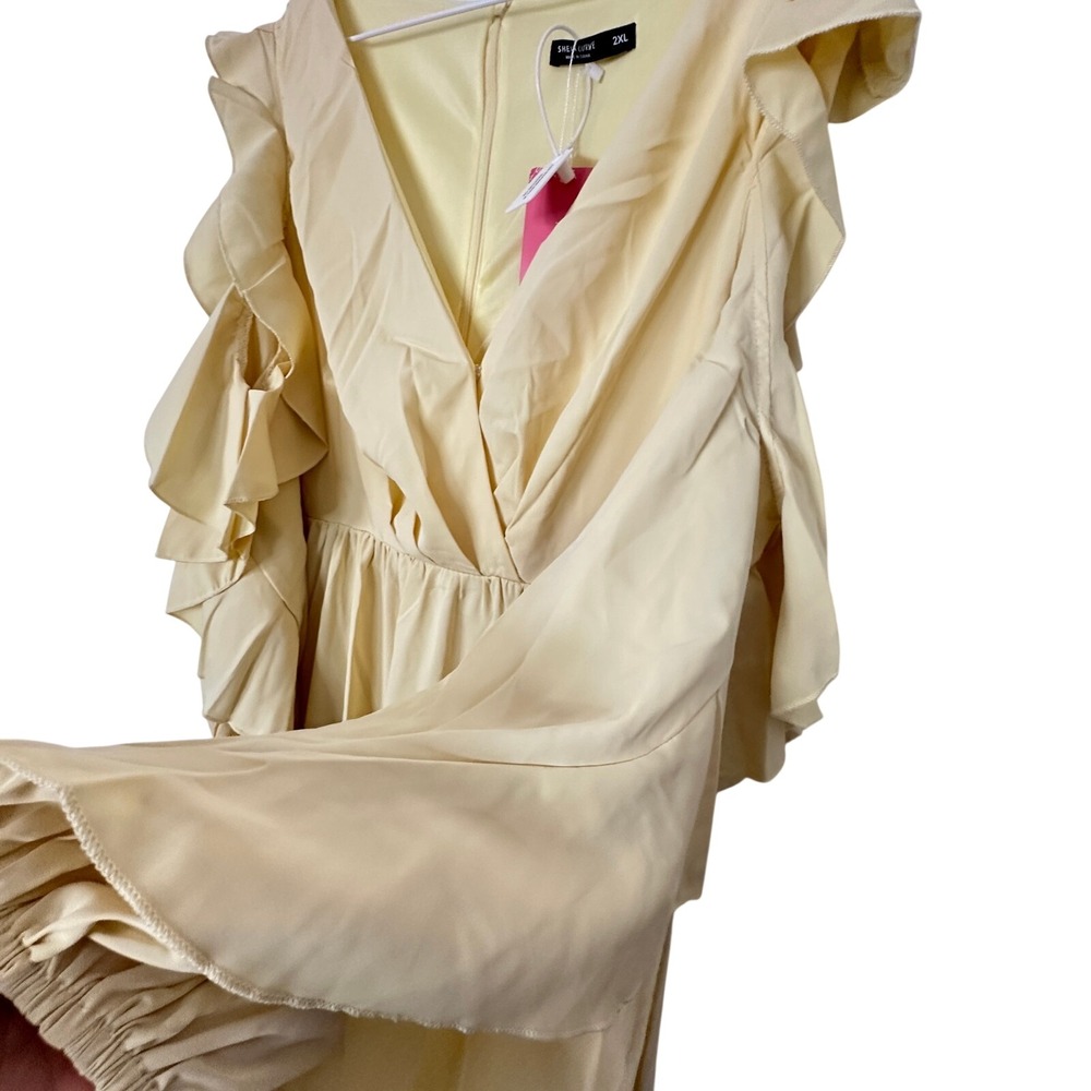 SHEIN Curve Yellow Ruffle Maxi Dress Womens 2XL Long Sleeve V-Neck Formal New - Picture 5 of 10